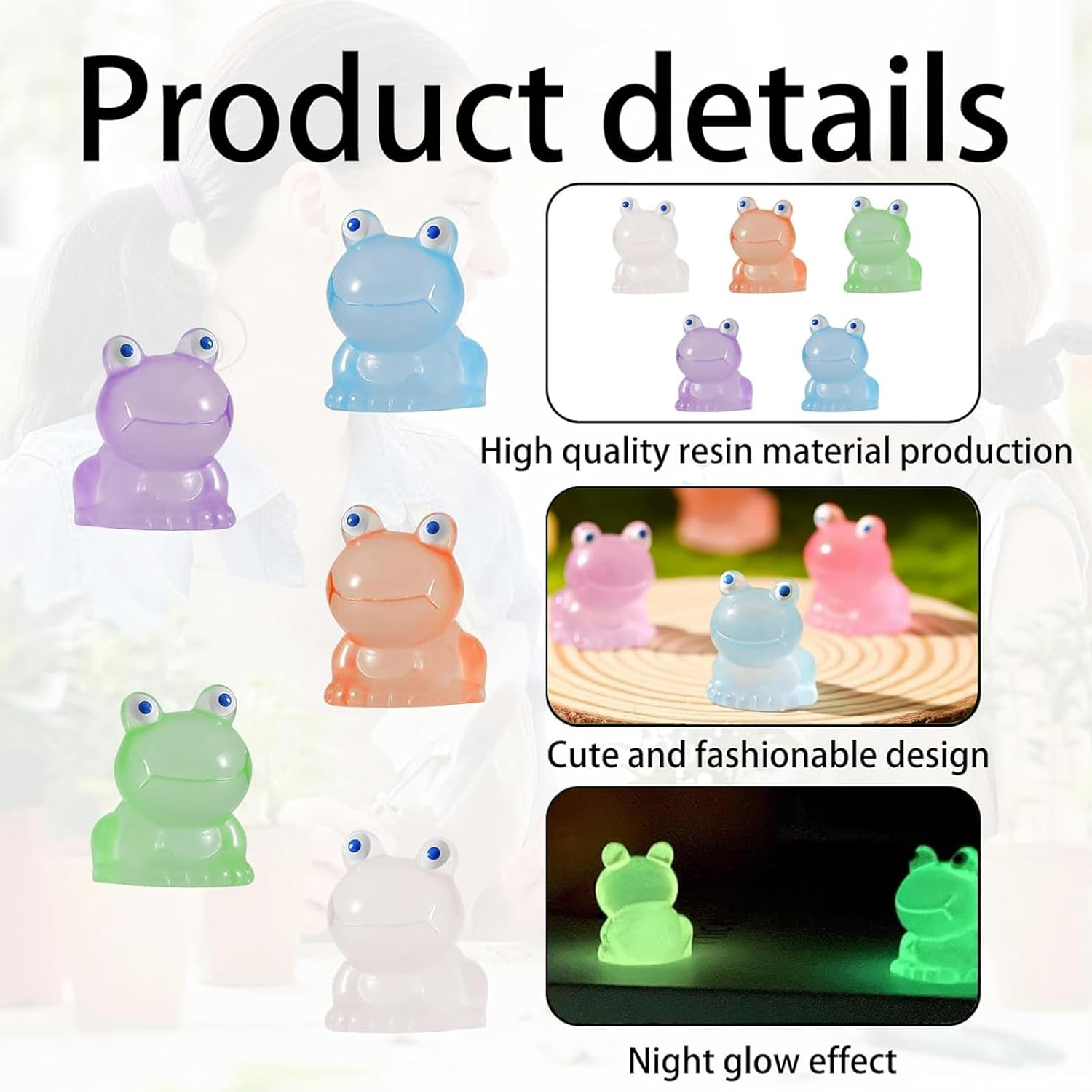 YGCHEN 12 Stück Leuchtende Mini-Frosch Figuren – Aus Harz, Für Garten, Deko, Nachtleuchtend (grün)