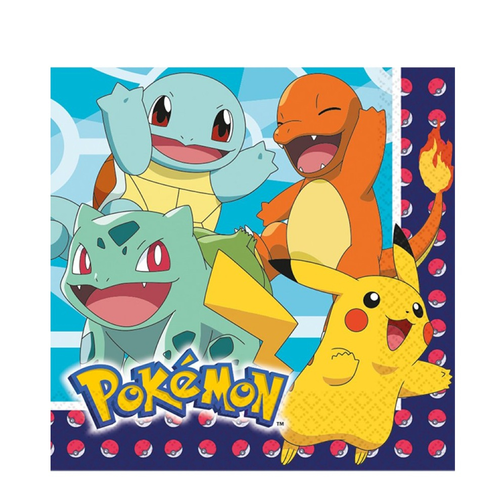 Image of (16er Set) Ø33cm Einweg Servietten Geburtstags Party Tisch Deko Lizenziert - Pokémon bei Apfelkiste.ch