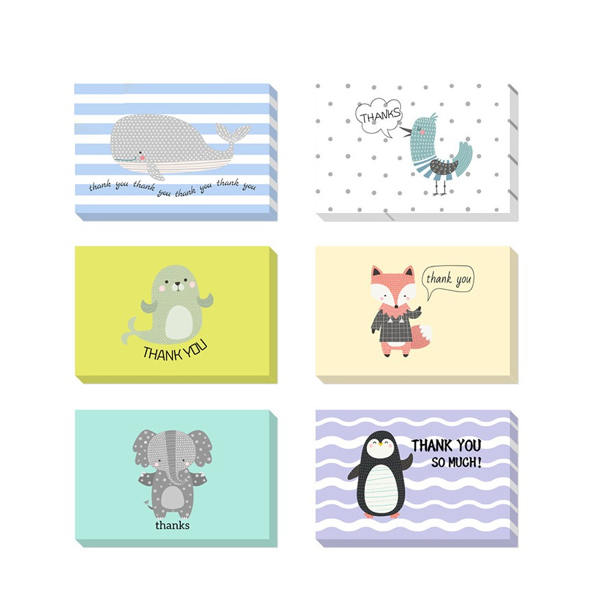 Image of (72-tlg. Set) Glückwunschkarten Thank You Doppelkarten mit Sticker + Umschläge - Zoo Tiere bei Apfelkiste.ch