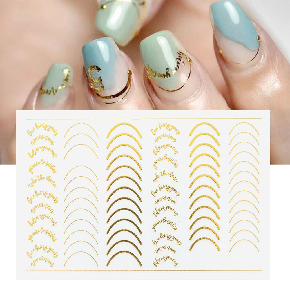 Image of (73-tlg. Set) Nail Art Nagelsticker Nagel Tattoo Aufkleber Selbstklebend Believe Yourself Halbkreise - Gold bei Apfelkiste.ch