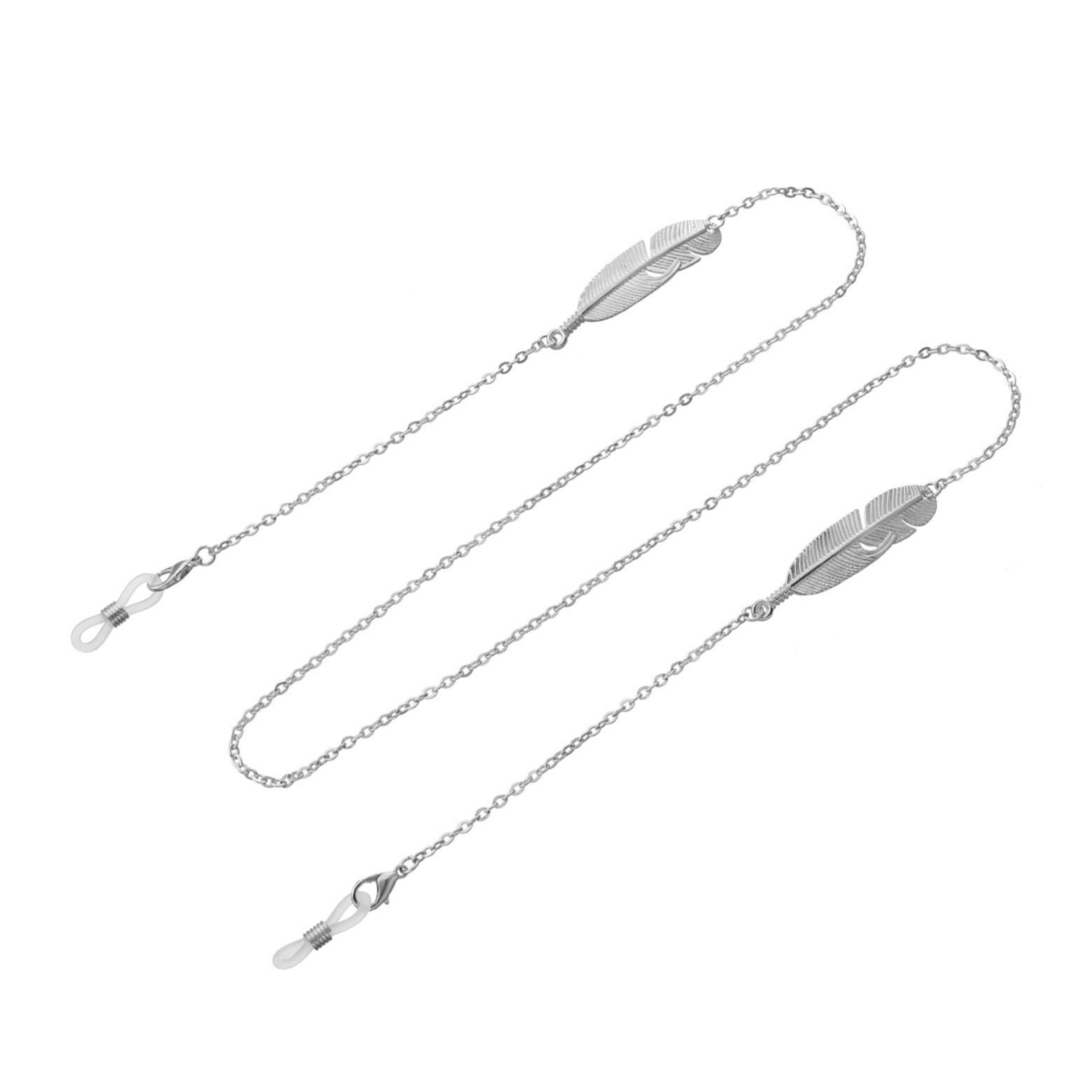 Image of (73cm) Eyewear Halter Brillenkette Sonnenbrillenband Metall Federn - Silber bei Apfelkiste.ch