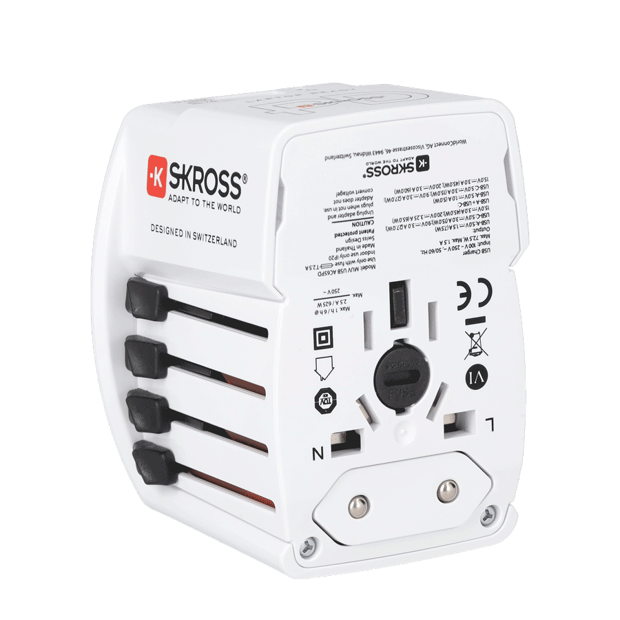 Skross - Adaptateur de voyage MUV PRO 2 pôles + 1 USB charge rapide + 1 Type C 3250 mA