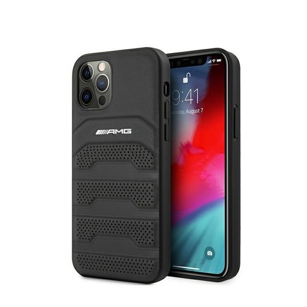 Image of AMG Mercedes Benz - iPhone 12 / iPhone 12 Pro Echtleder Hardcase Hülle Debossed (AMHCP12MGSEBK) - Schwarz bei Apfelkiste.ch