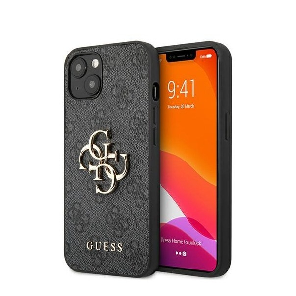 Image of Guess - iPhone 13 Mini Leder Hardcase Hülle Metall Logo (GUHCP13S4GMGG) - Schwarz / Gold bei Apfelkiste.ch