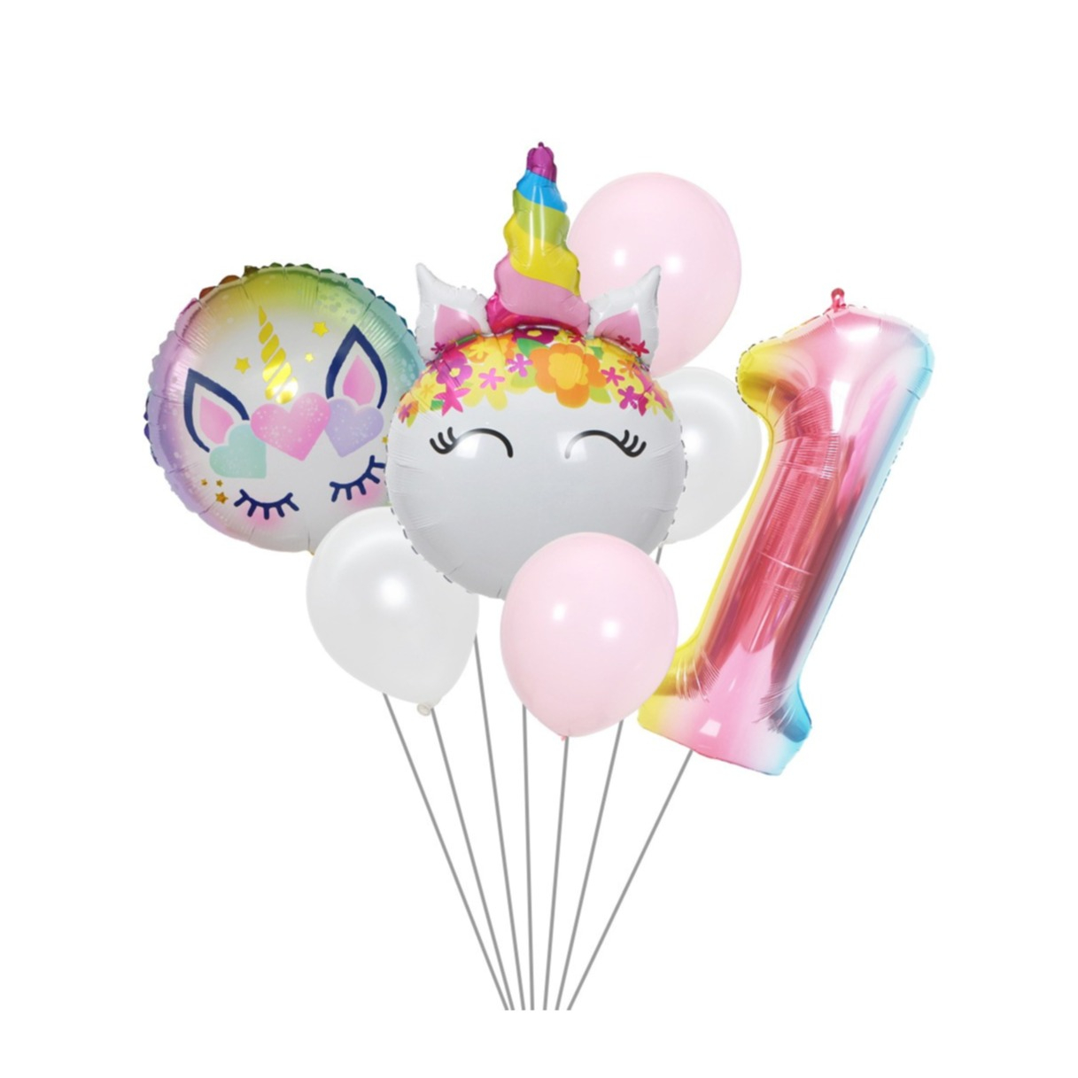 Image of (8-tlg. Set) Zahlen Ballon Geburtstags Party Luftballon Folienballon - Zahl 1 / Einhorn bei Apfelkiste.ch