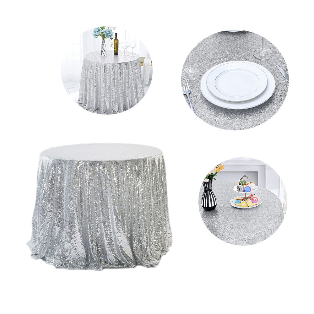 Image of (Ø120cm) Glitzer Tischdecke Party Dekoration Pailletten Tisch Tuch - Silber bei Apfelkiste.ch