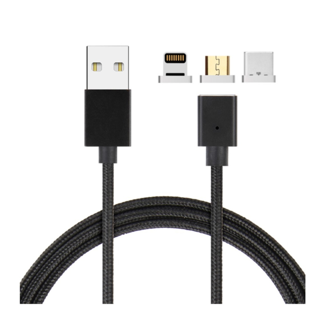 Image of 3in1 Magnetisches (1m) USB A Ladekabel Nylon Geflecht - Apple Lightning / Micro USB / USB C - Schwarz bei Apfelkiste.ch