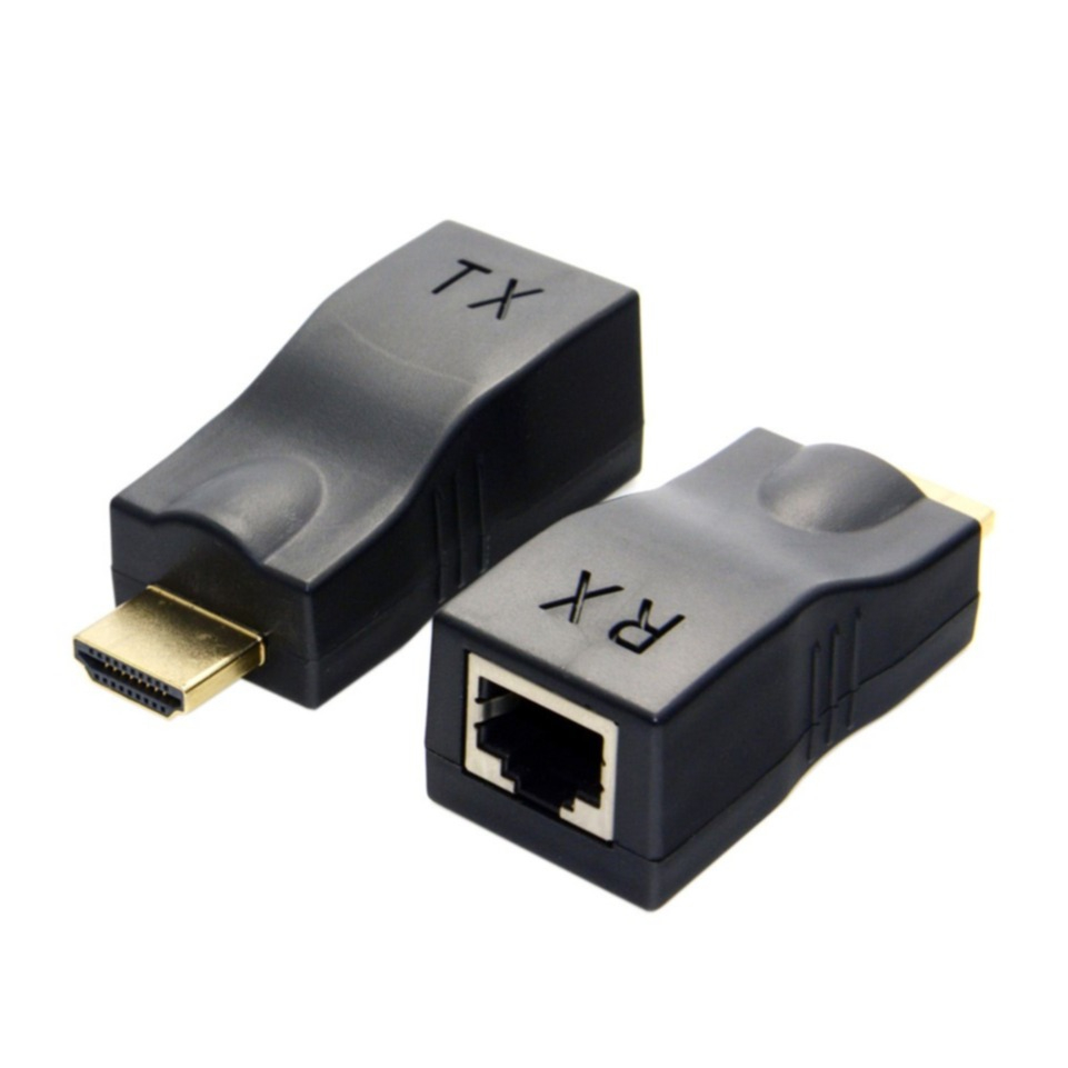 Image of (2er Set) HDMI auf Ethernet LAN RJ45 Adapter 1080p bis 30 Meter für Cat 5e / 6 Kabel - Schwarz bei Apfelkiste.ch