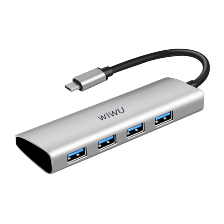 Image of Wiwu - USB C Multiport Adapter mit 4x USB 3.0 - Dunkelgrau (Space Grau) bei Apfelkiste.ch
