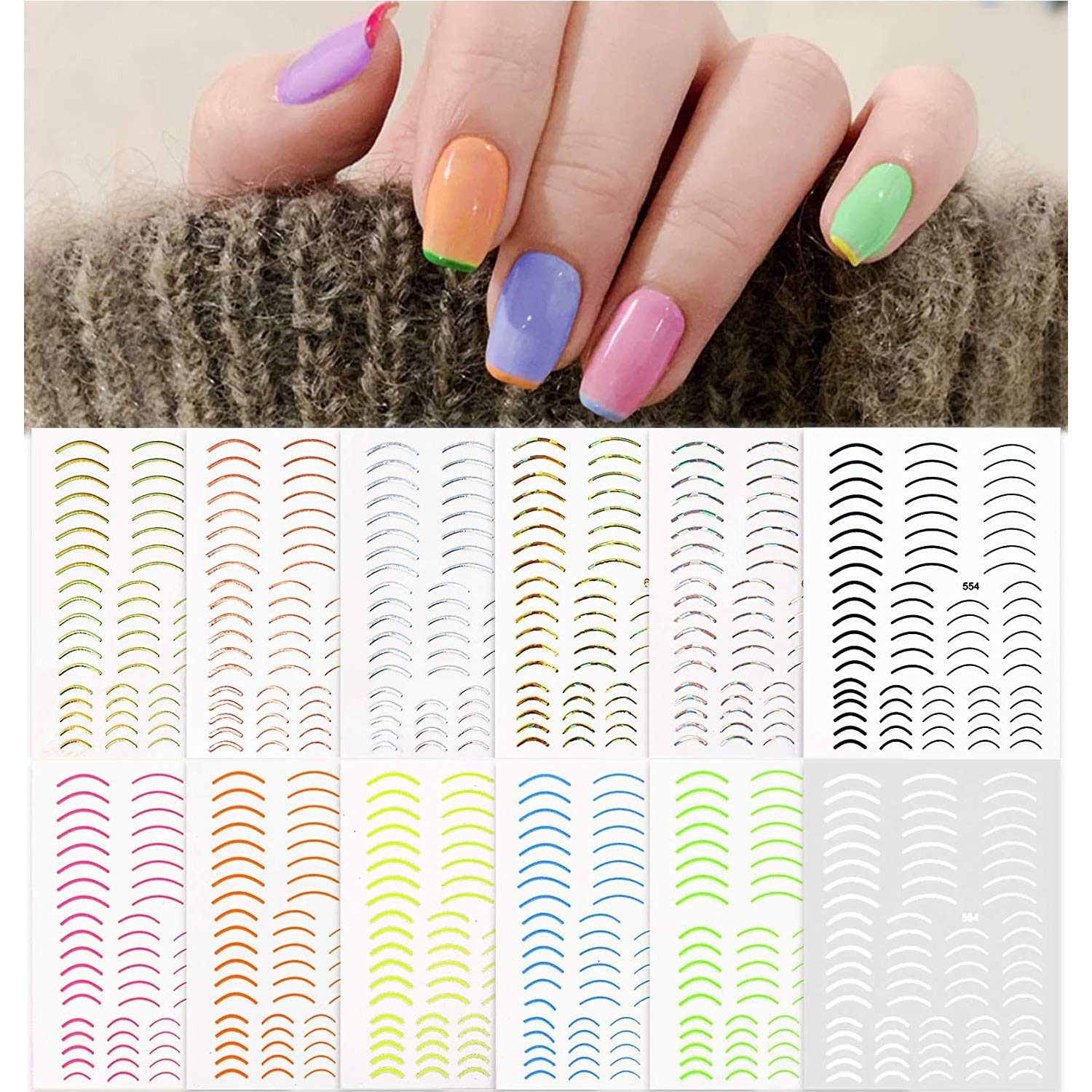 Image of (12er Set) Nail Art Nagelsticker Nagel Tattoo Aufkleber Selbstklebend - Halbkreise bei Apfelkiste.ch