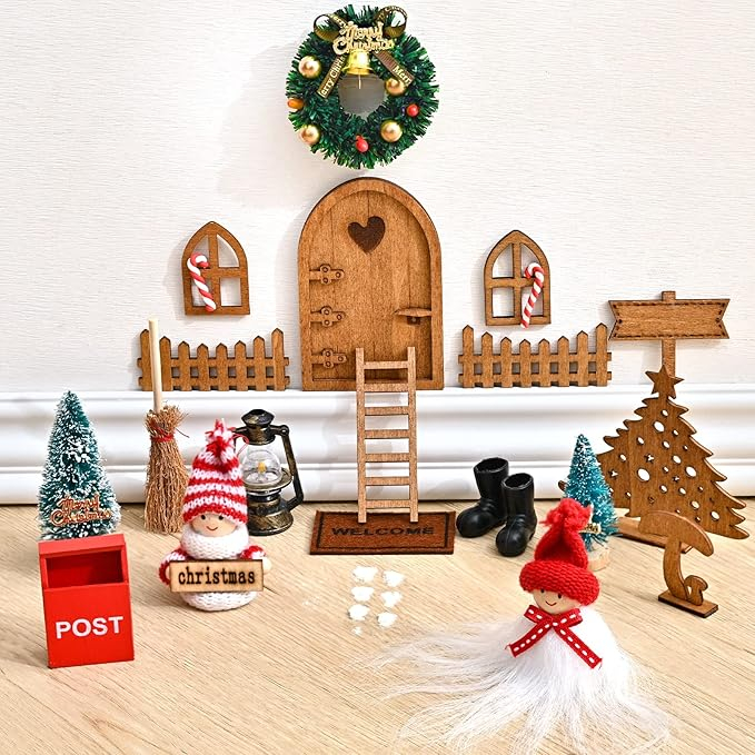 Pochoir De Lutin De Noël En Bois, Lutin Empreintes Pochoir Noël Avec Flocon De Neige Bois Accessoires, Gnome Elf Pochoir Noel Décoration Pour Fenetre, Sols, Murs