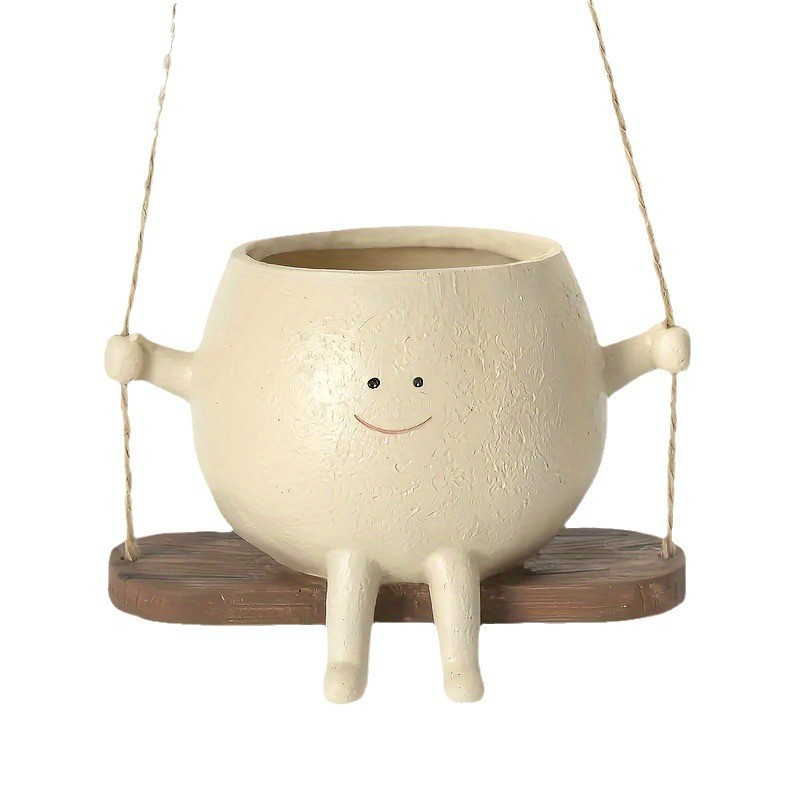 Smiley-Gesicht Pflanzgefäß Aus Kunstharz – Niedlicher Schaukelstuhl-Topf Mit Ablaufloch | 10x12x11,8 Cm Für Sukkulenten & Zimmerpflanzen