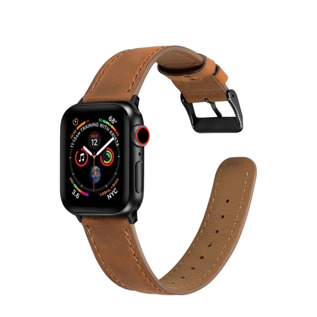 Image of Apple Watch (41/40/38 mm) Echtleder Vintage Ersatz Armband mit Dornschliesse (Gelenkumfang: 170-225mm) - Braun / Schwarz bei Apfelkiste.ch