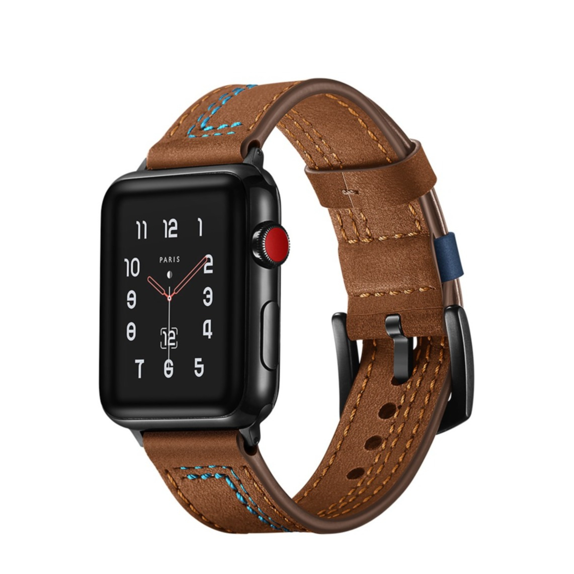 Image of Apple Watch (45/44/42 mm) Ersatz Echtleder Stripes Armband (Gelenkumfang: 175-220mm) - Braun / Blau bei Apfelkiste.ch