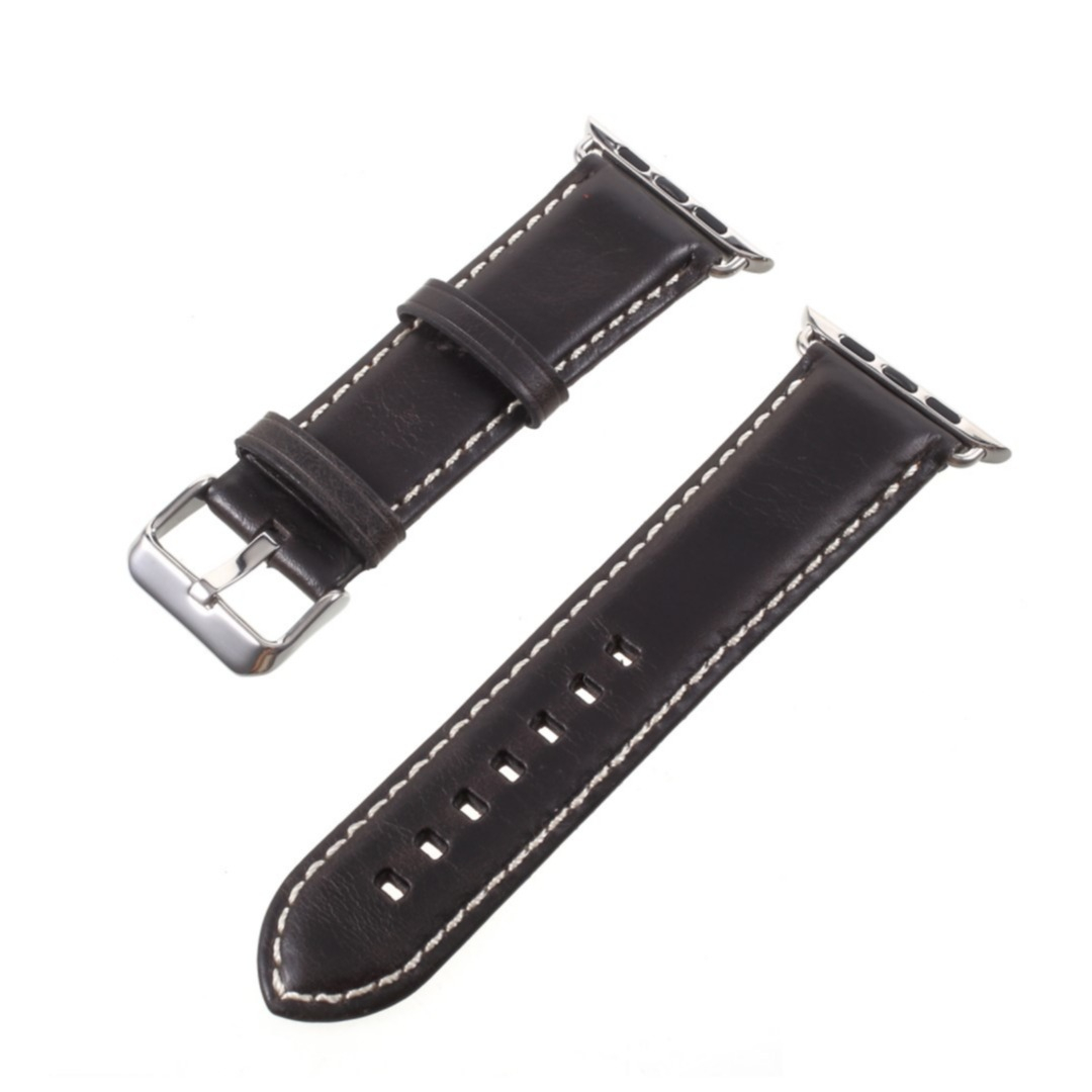 Image of Apple Watch (45/44/42 mm) Echtleder Vintage Armband mit Dornschliesse (Gelenkumfang: 180-220mm) - Schwarz bei Apfelkiste.ch