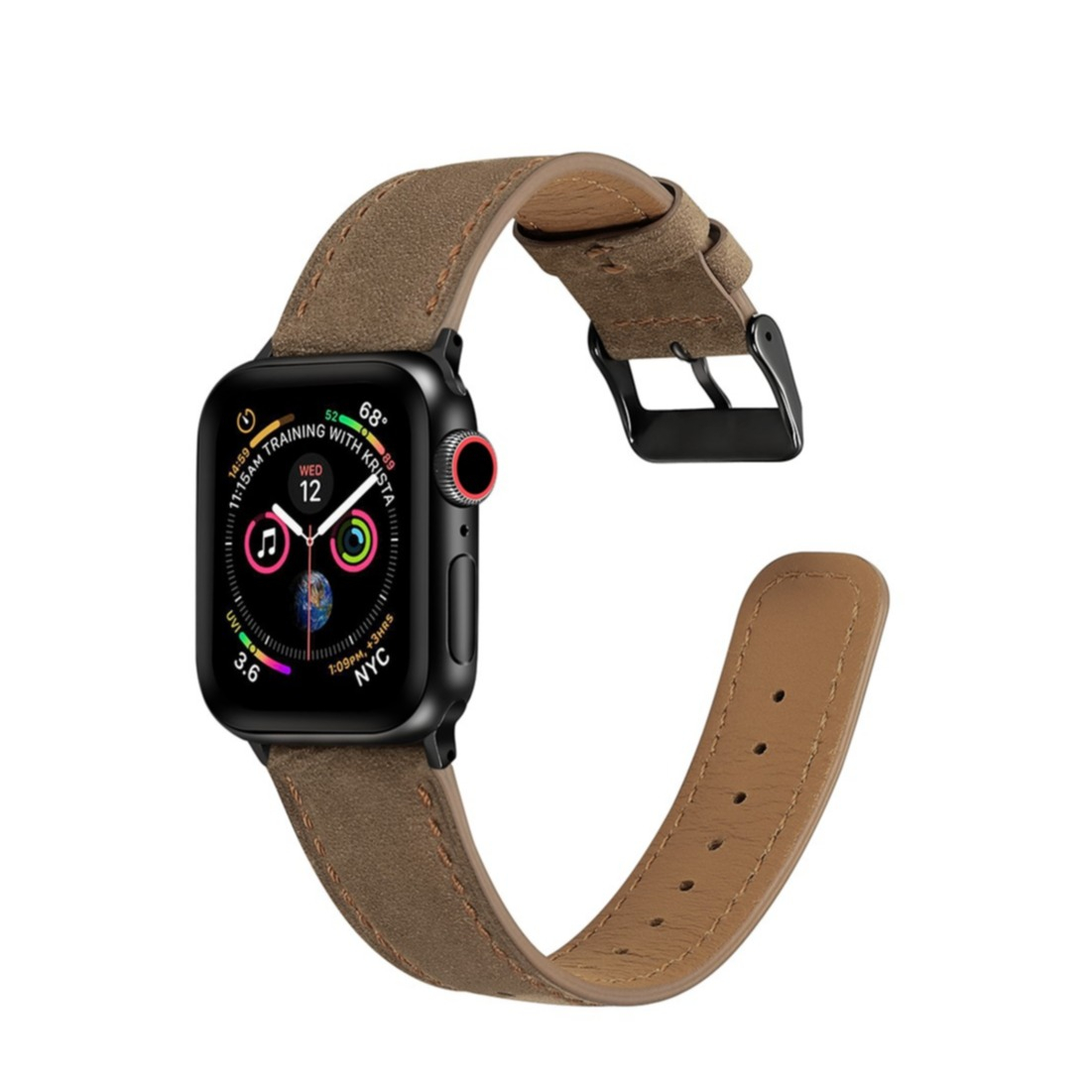Image of Apple Watch (45/44/42 mm) Echtleder Vintage Ersatz Armband mit Dornschliesse (Gelenkumfang: 180-230mm) - Hellbraun / Schwarz bei Apfelkiste.ch