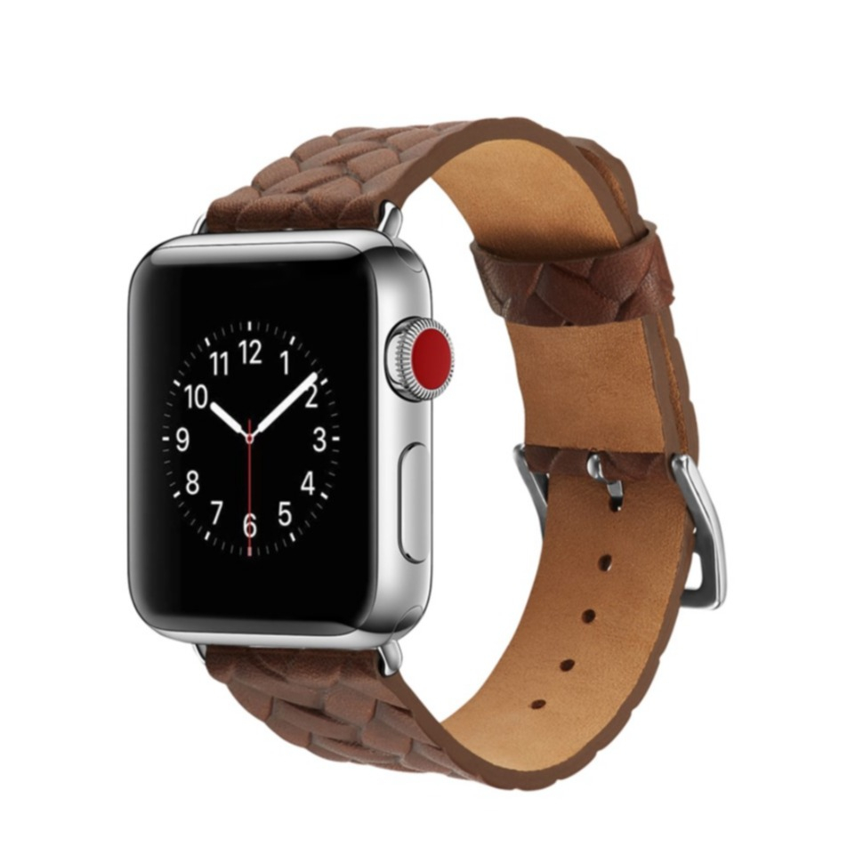Image of Apple Watch (45/44/42 mm) Ersatz Echtleder Armband mit Webmuster (Gelenkumfang: 180-225mm) - Braun bei Apfelkiste.ch