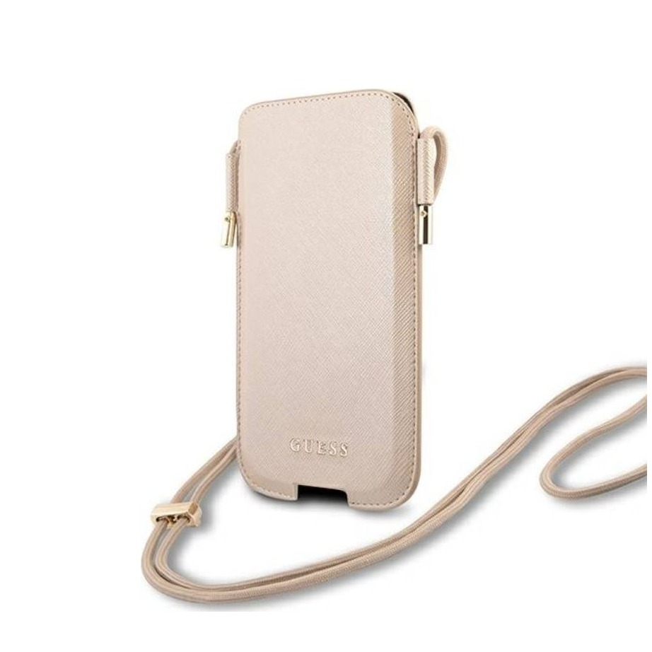 Image of Guess - 6.7" Necklace Handy Tasche Pouch Case Saffiano (GUHCP12LSAPSLG) - Beige bei Apfelkiste.ch