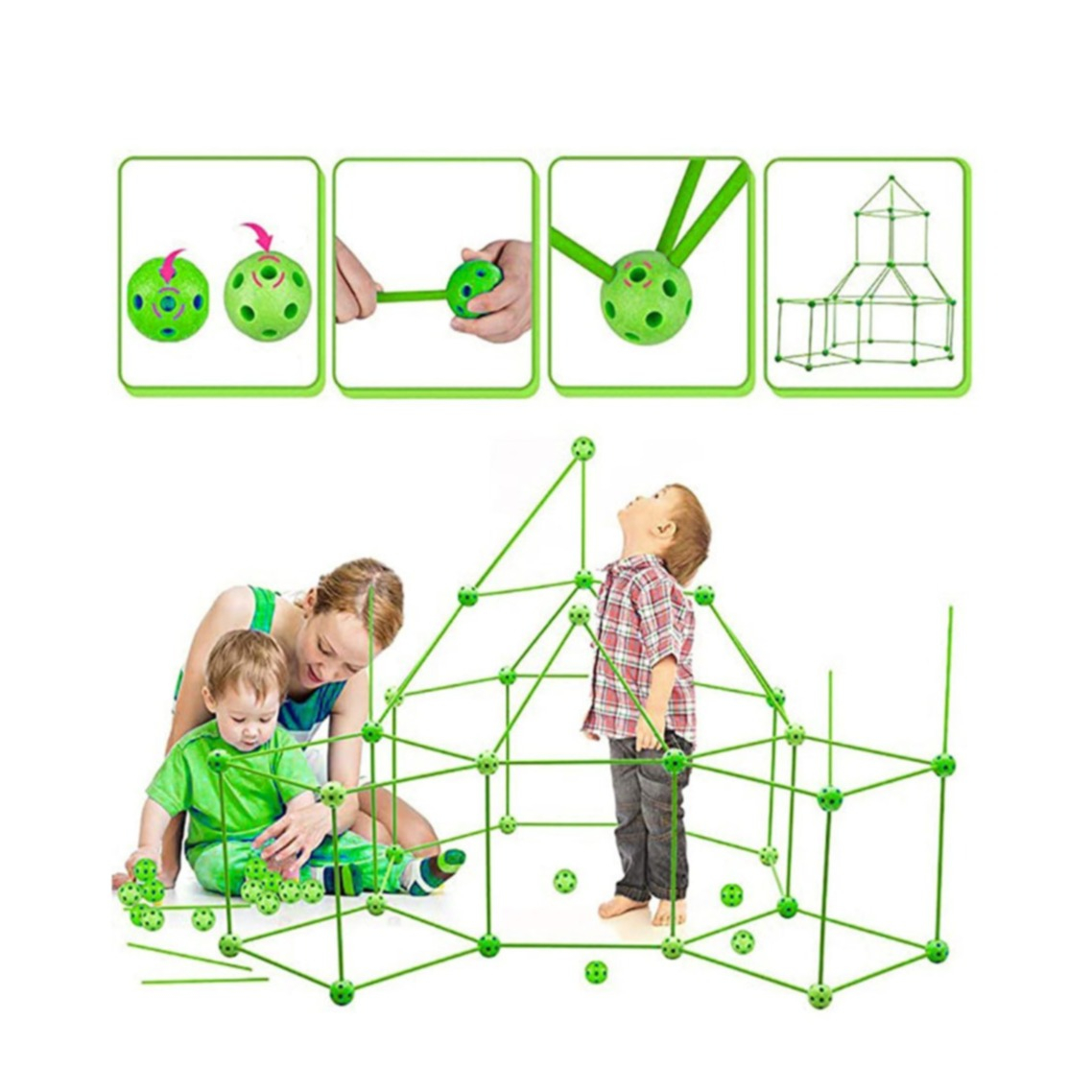 Image of (88-tlg. Set) Kinder Festung DIY Forts Steck Baukasten Zelt Konstruktions Lern Spielzeug bei Apfelkiste.ch