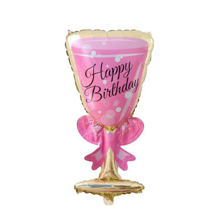 Image of (88x48cm) Party Ballon Folien Luftballon Deko Happy Birthday Champagner Glas - Gold / Pink bei Apfelkiste.ch