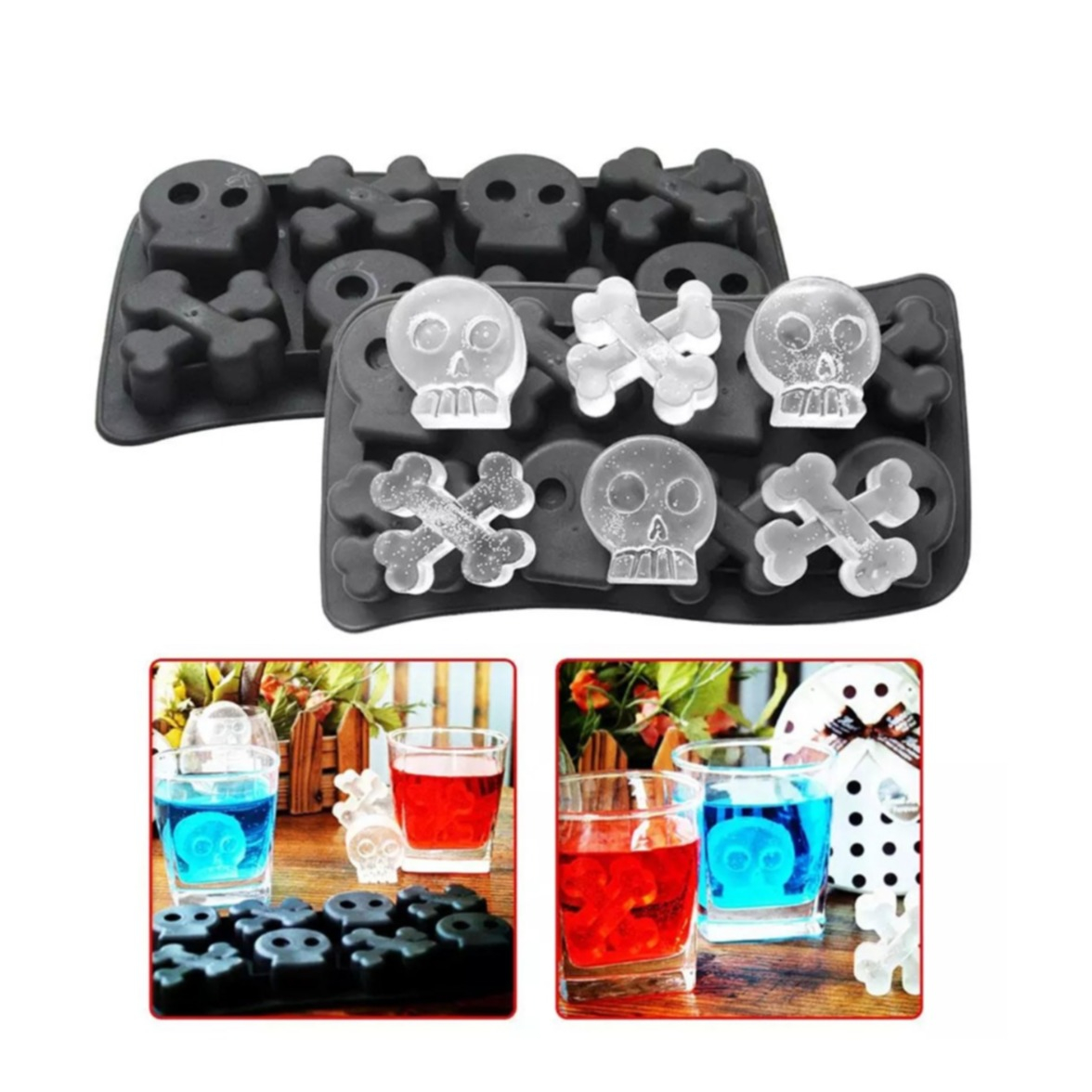 Image of (8-fach) Silikon Eiswürfel Form für Whisky / Cocktails / Longdrinks - Totenkopf bei Apfelkiste.ch