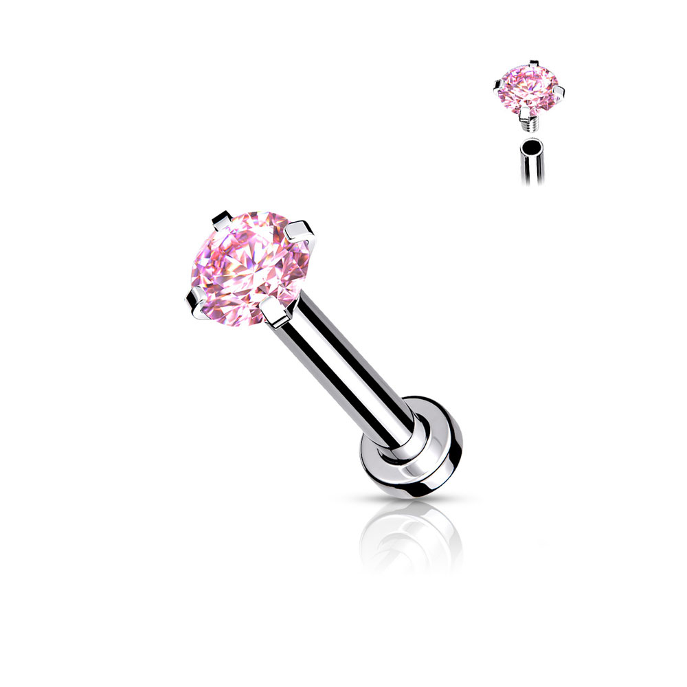 Image of (8mm) Labret / Monroe / Helix 316L Chirurgenstahl Mehrzweck Piercing Gewindeverschluss Strass Stein - Silber / Rosa bei Apfelkiste.ch