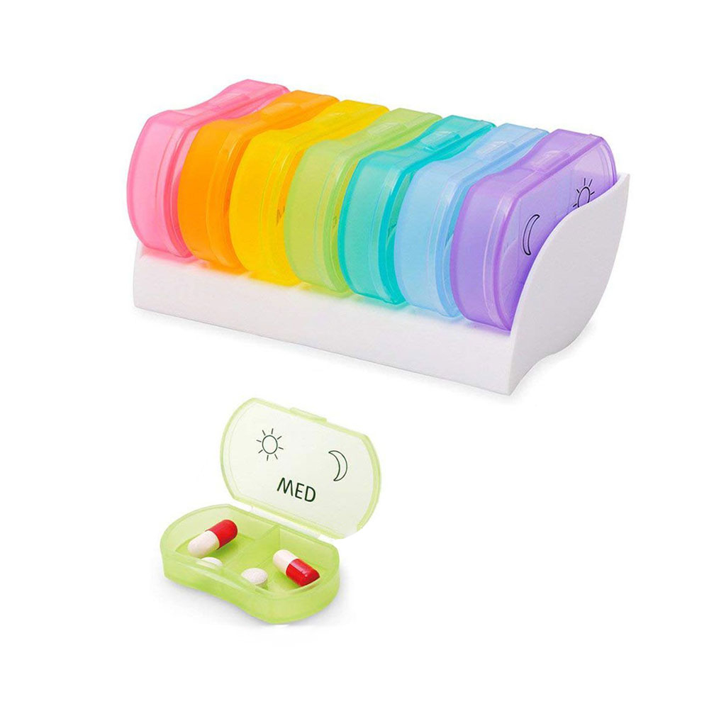 Image of (9-tlg. Set) Medikamenten Dosierer 7 Tage Dosett Tablettenbox Pillendosen + Aufbewahrungsschublade - Bunt bei Apfelkiste.ch