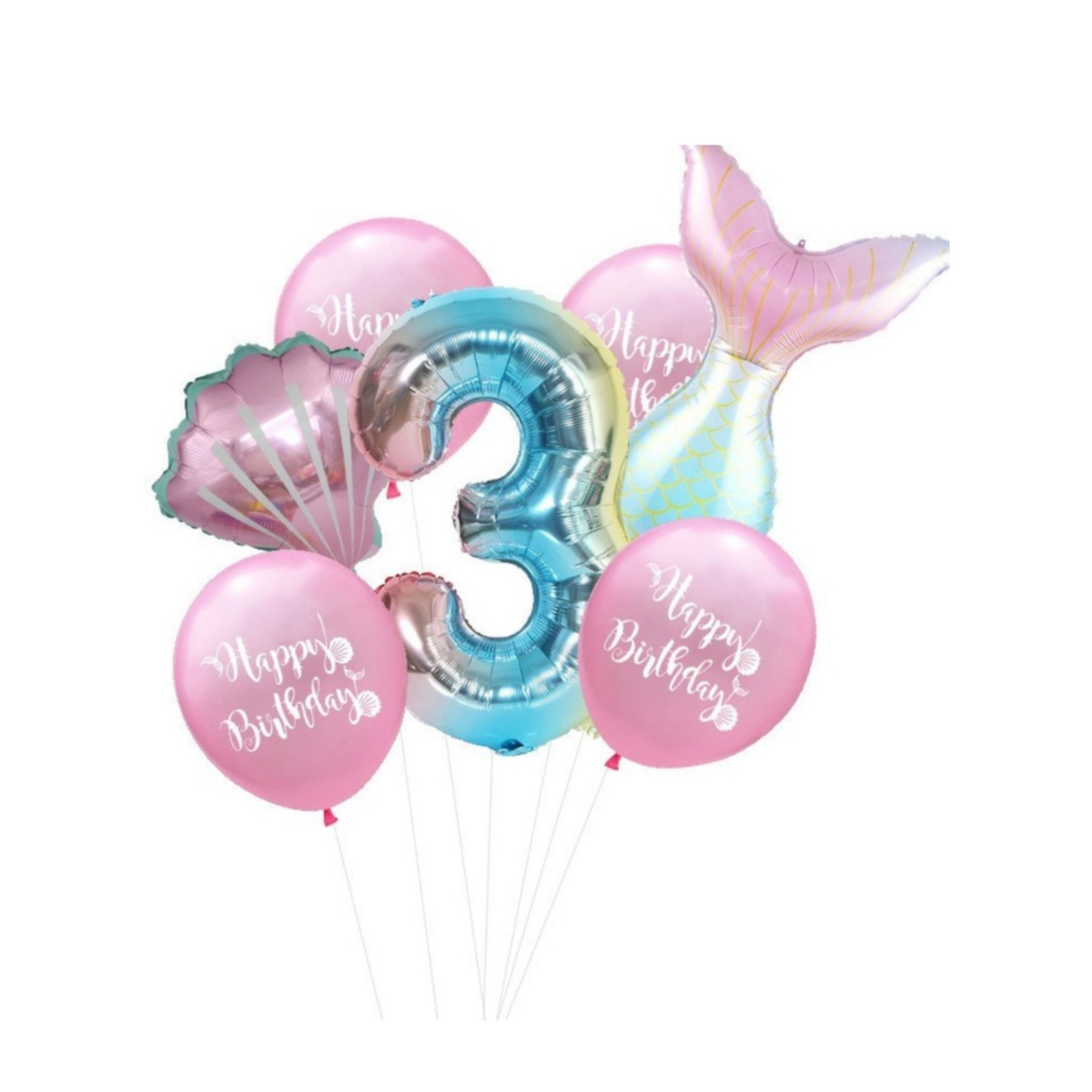 Image of (9-tlg. Set) Zahlen Ballon Geburtstags Party Luftballon Folienballon - Zahl 3 / Meerjungfrau bei Apfelkiste.ch