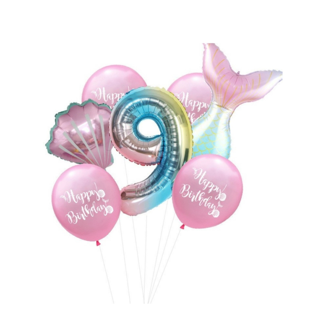 Image of (9-tlg. Set) Zahlen Ballon Geburtstags Party Luftballon Folienballon - Zahl 9 / Meerjungfrau bei Apfelkiste.ch