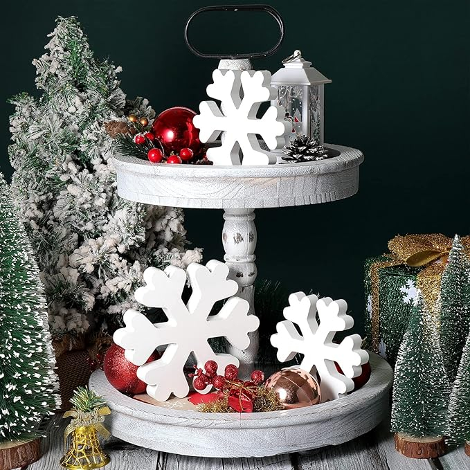 Suzile Weihnachts Schneeflocken Holzdekoration – 3 Stück, Ca. 3,8 Cm, Weiß, Für Tischdeko & Deko