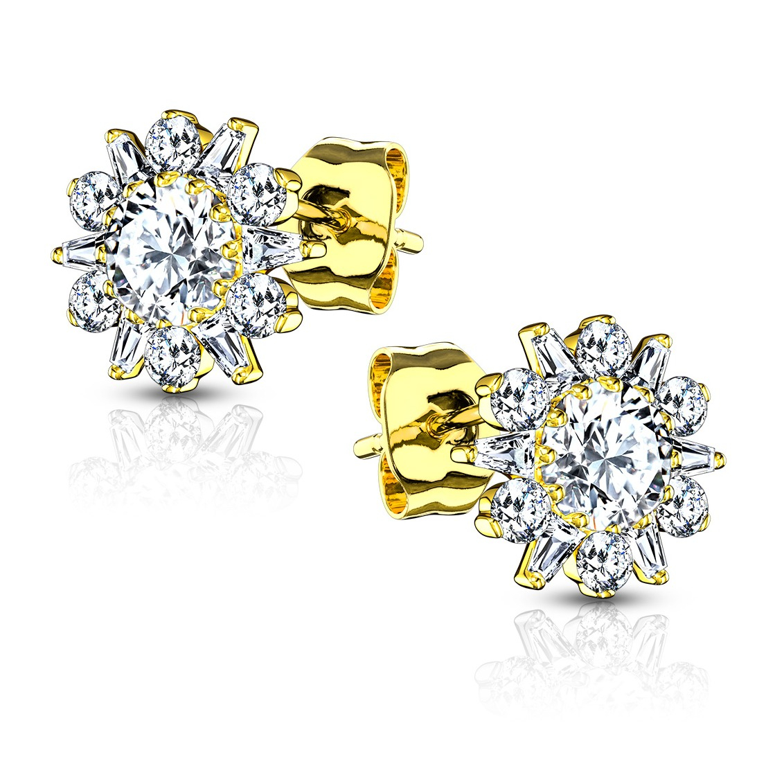 Image of (1 Paar) 925er Echtsilber Ohrringe Ohrstecker Dahlienblume mit Strass - Gold bei Apfelkiste.ch