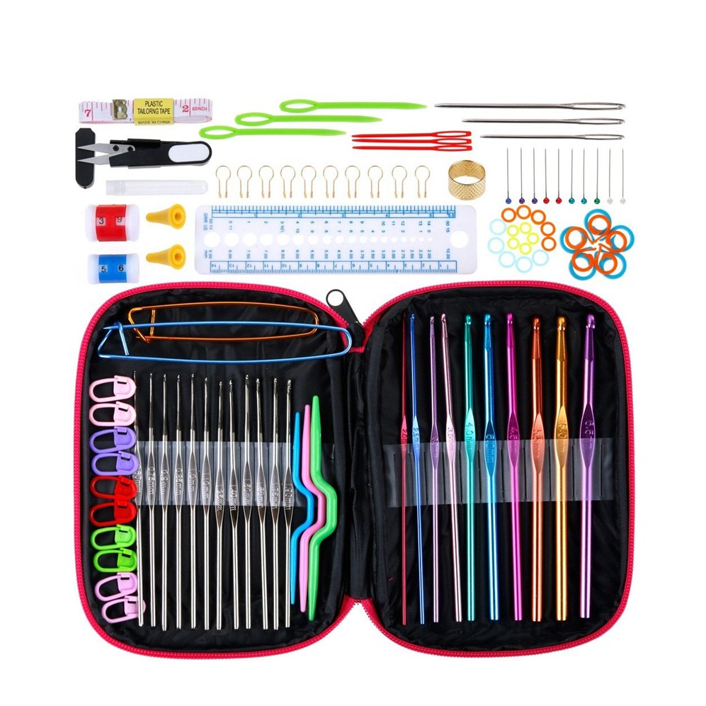 Image of (99-tlg. Set) Häkel Handwerk Starter Kit DIY Mercerie Nadeln mit Massband + Etui bei Apfelkiste.ch