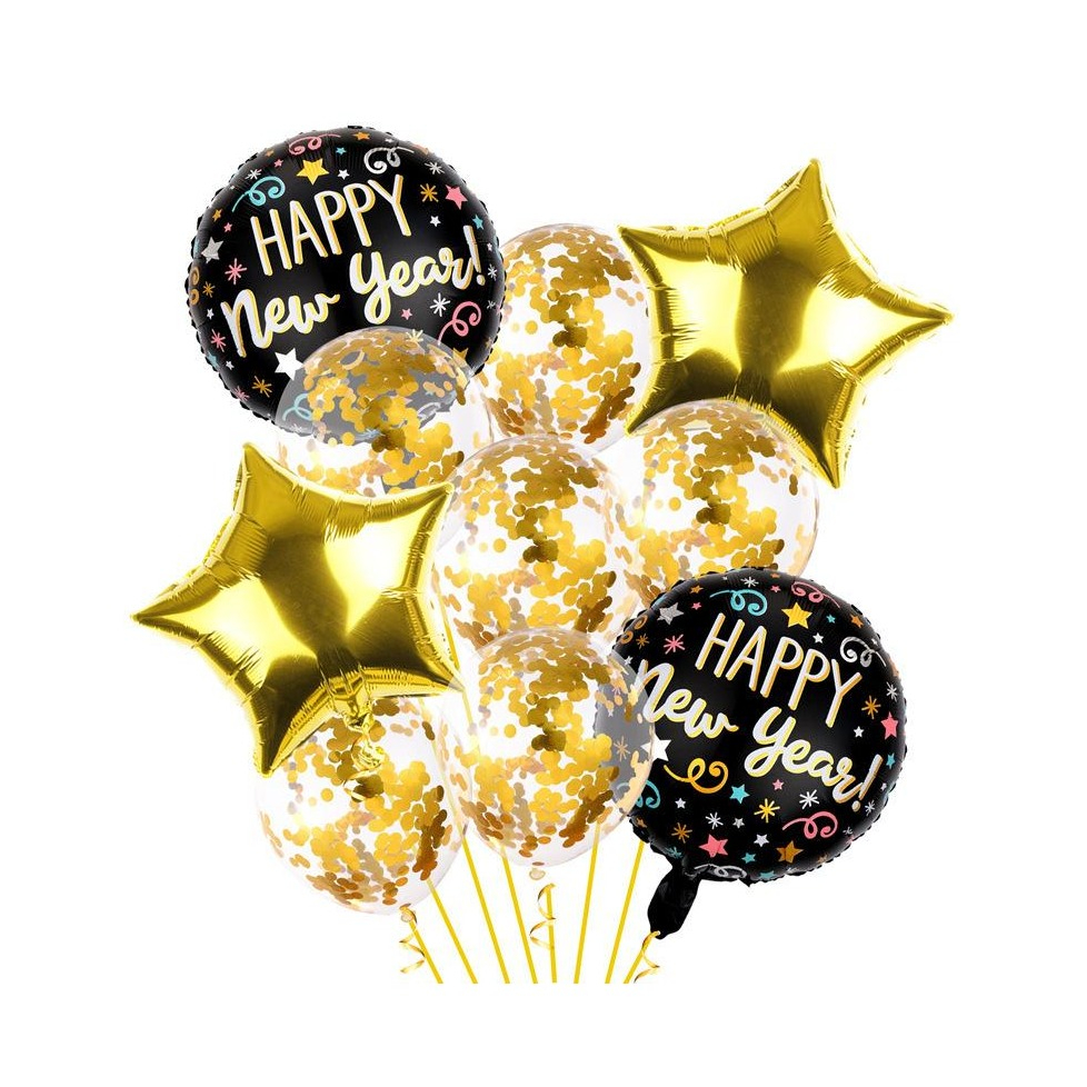 10-tlg. Set) Silvester Deko Ballon Happy New Year