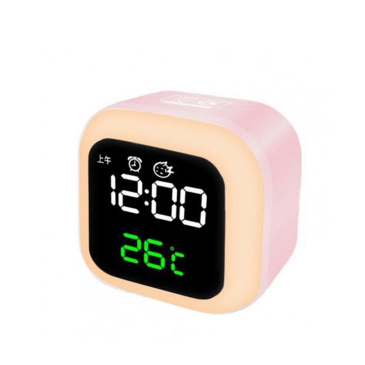 Image of (9x9cm) Dimmbarer LED Kinder Wecker Tischuhr mit Nachtlicht + Temperaturanzeige mit Sound Control - Pink bei Apfelkiste.ch