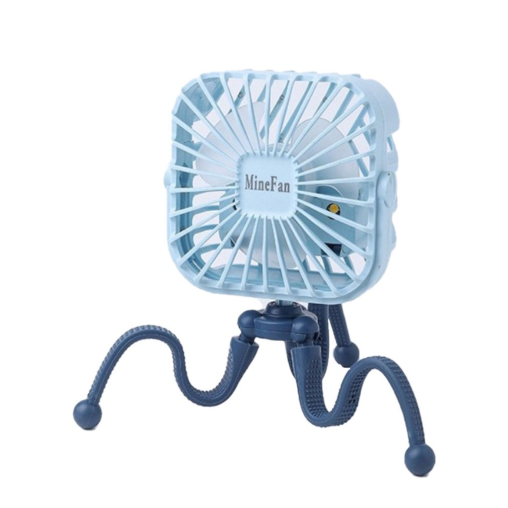 Image of (9x9cm) USB Ventilator LED Lüfter Wiederaufladbar 500mAh + Octopus Tripod Standfuss - Blau bei Apfelkiste.ch