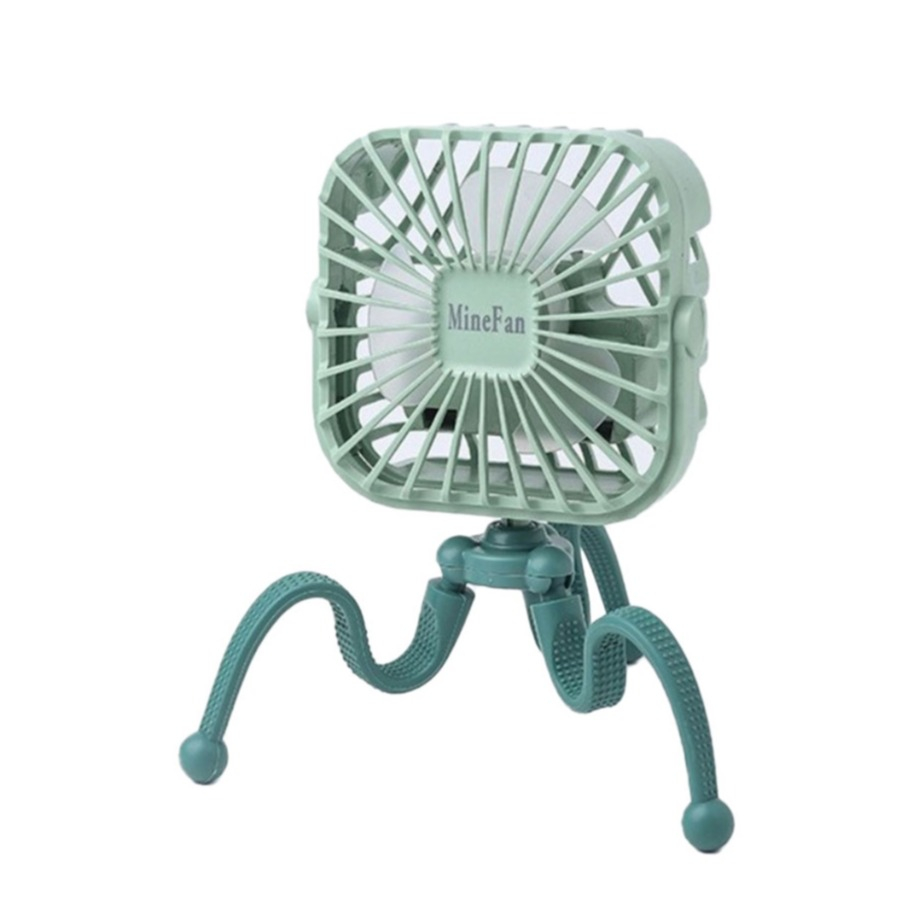 Image of (9x9cm) USB Ventilator LED Lüfter Wiederaufladbar 500mAh + Octopus Tripod Standfuss - Grün bei Apfelkiste.ch