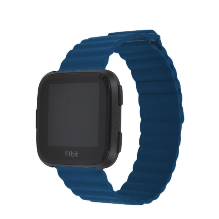 Image of (Gr. XXL) Fitbit Versa 3 / Fitbit Sense Ersatz Echtleder Armband mit Magnetverschluss (Gelenkumfang 190-263 mm) - Dunkelblau bei Apfelkiste.ch