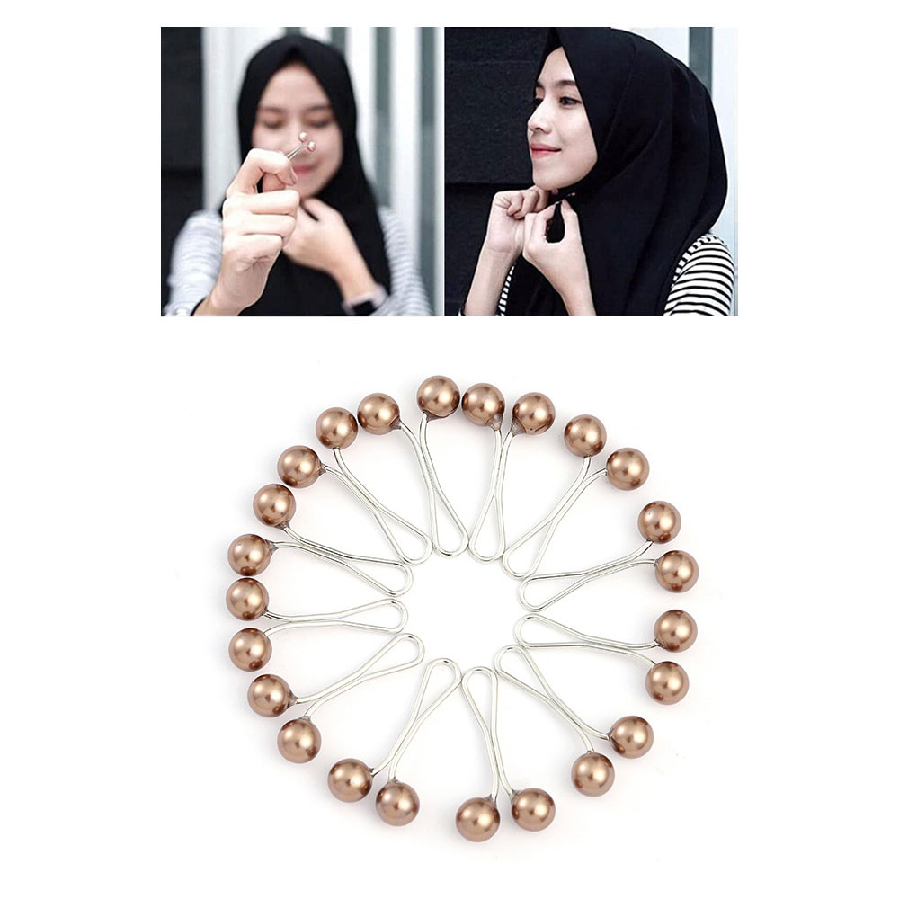 Image of (12er Set) Perlen Kopftuch Klammern Hijab Clips Schal Pins - Braun bei Apfelkiste.ch