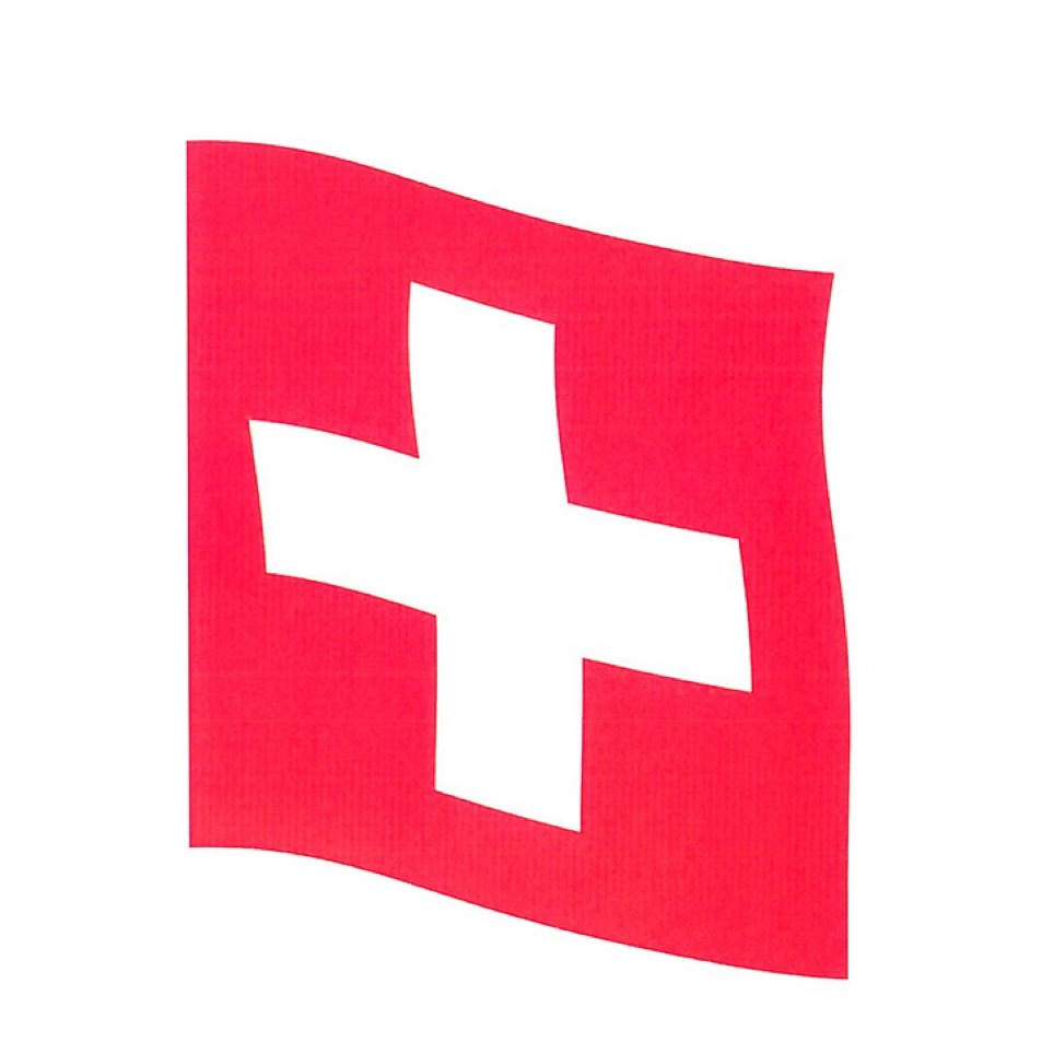Fahne Schweiz, befestigt an einem Stab, rote Fahne mit