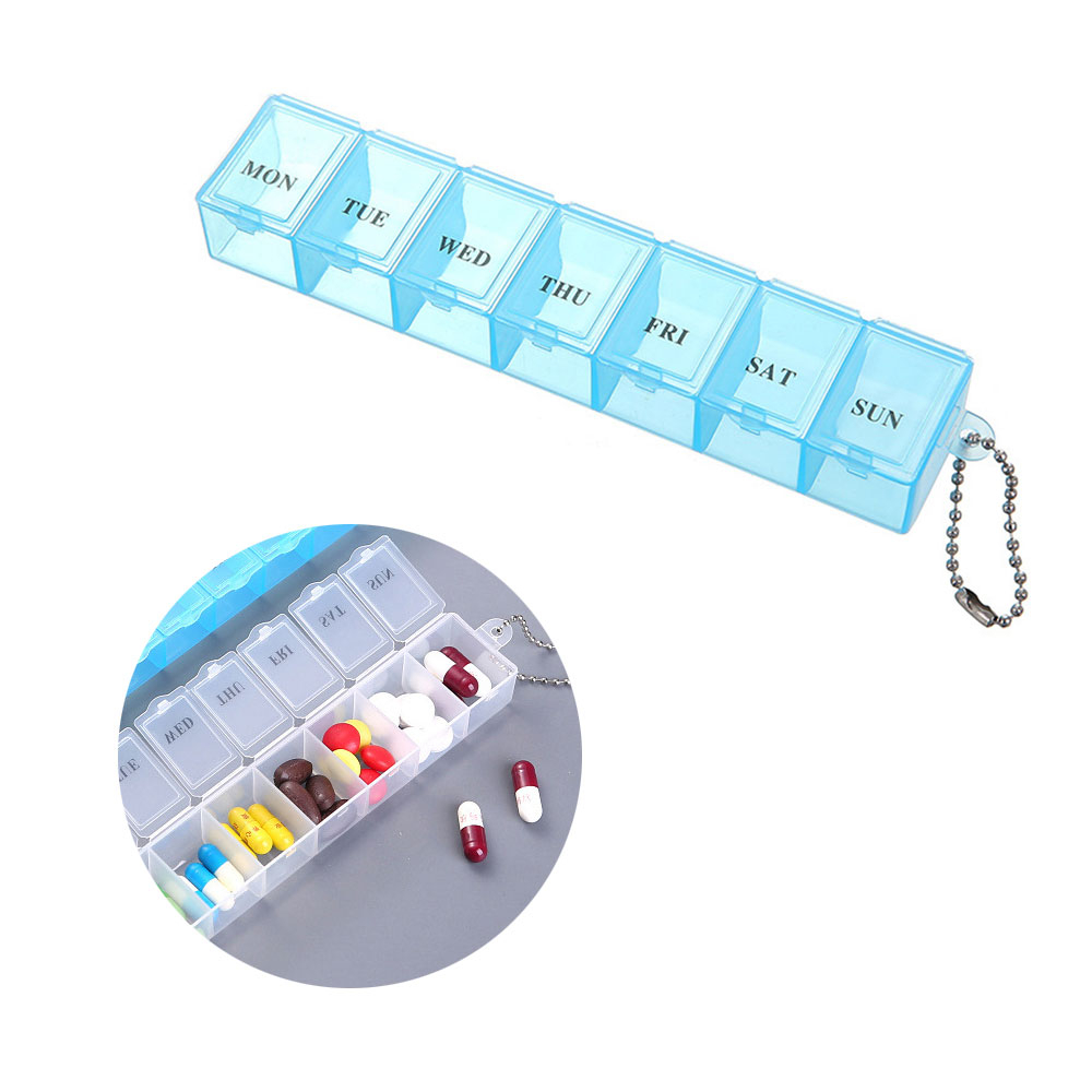 Image of (150x30mm) Medikamenten Dosierer 7 Tage Dosett Tablettenbox Pillendose + Kugelkette - Blau bei Apfelkiste.ch