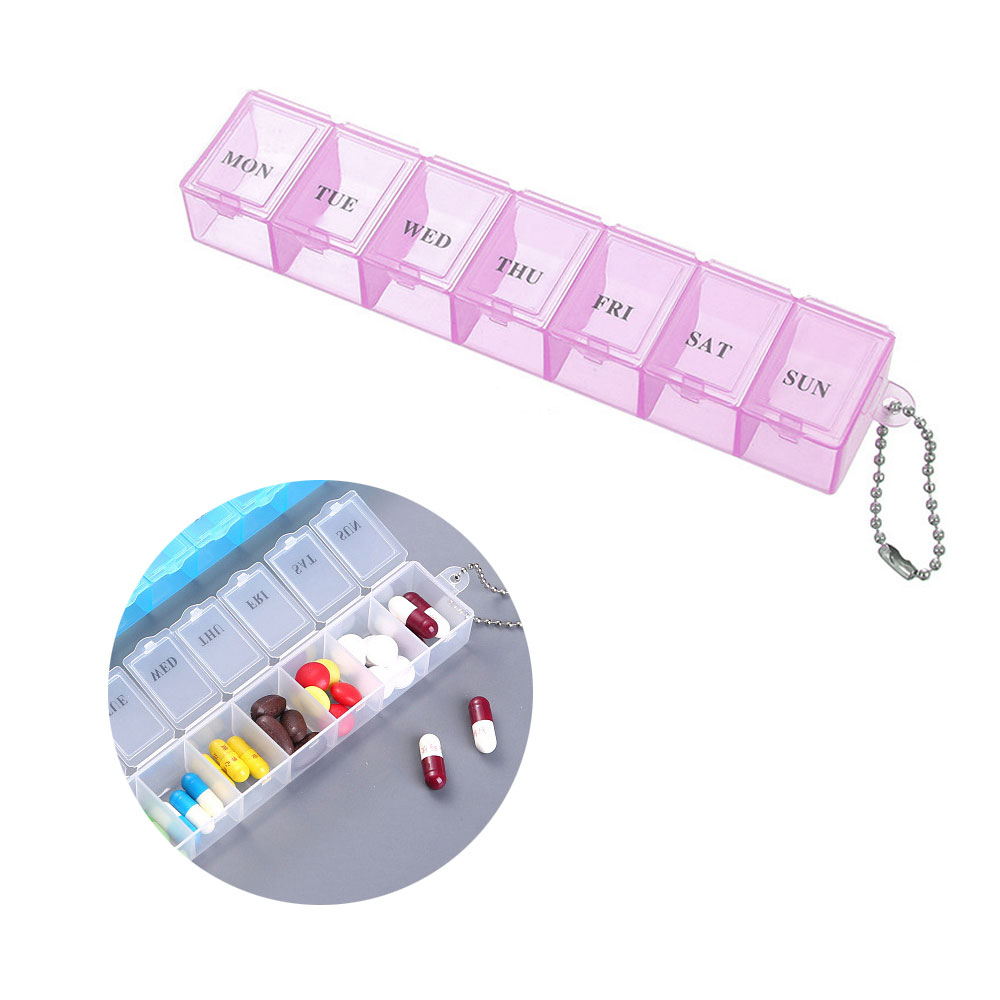 Image of (150x30mm) Medikamenten Dosierer 7 Tage Dosett Tablettenbox Pillendose + Kugelkette - Rosa bei Apfelkiste.ch