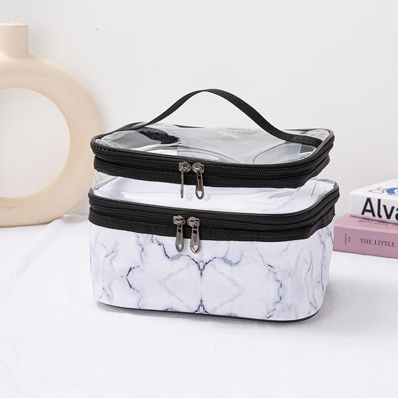 Image of (16x23x17cm) Kosmetik Make Up Tasche Necessaire Organizer Bag mit Transparentem Fach - Weiss / Transparent bei Apfelkiste.ch