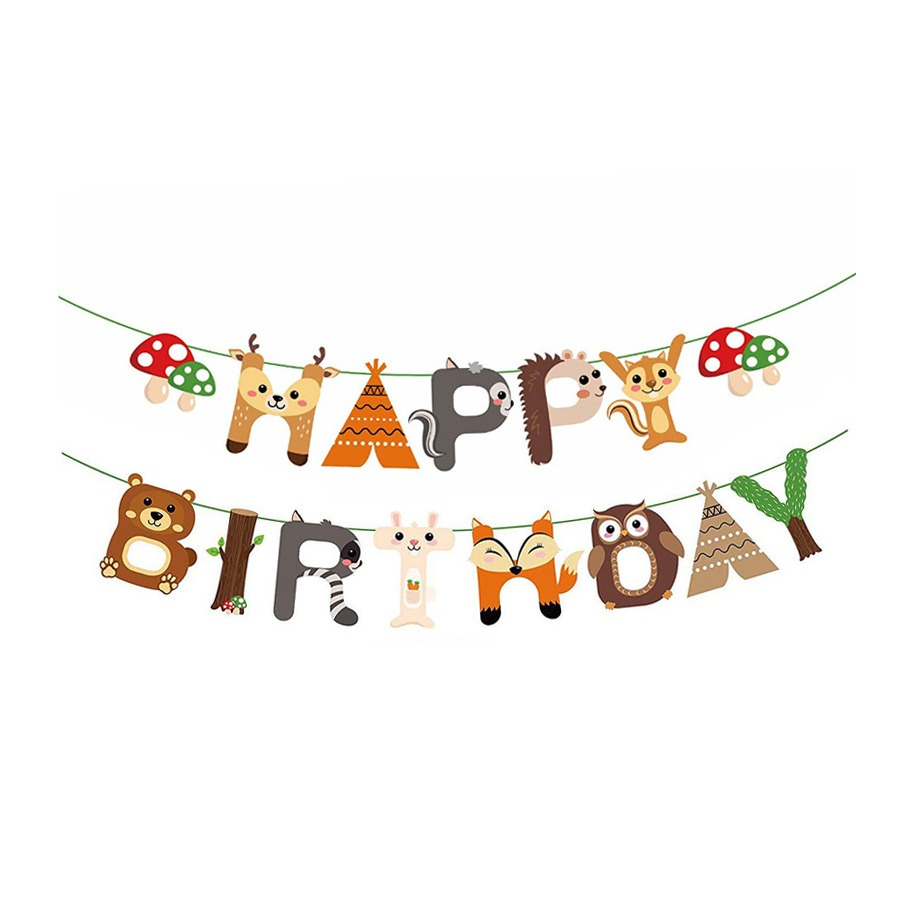 KOBOKO Waldtiere Geburtstagsdeko - 15-teiliges Set Mit Girlande & Cupcake-Toppern
