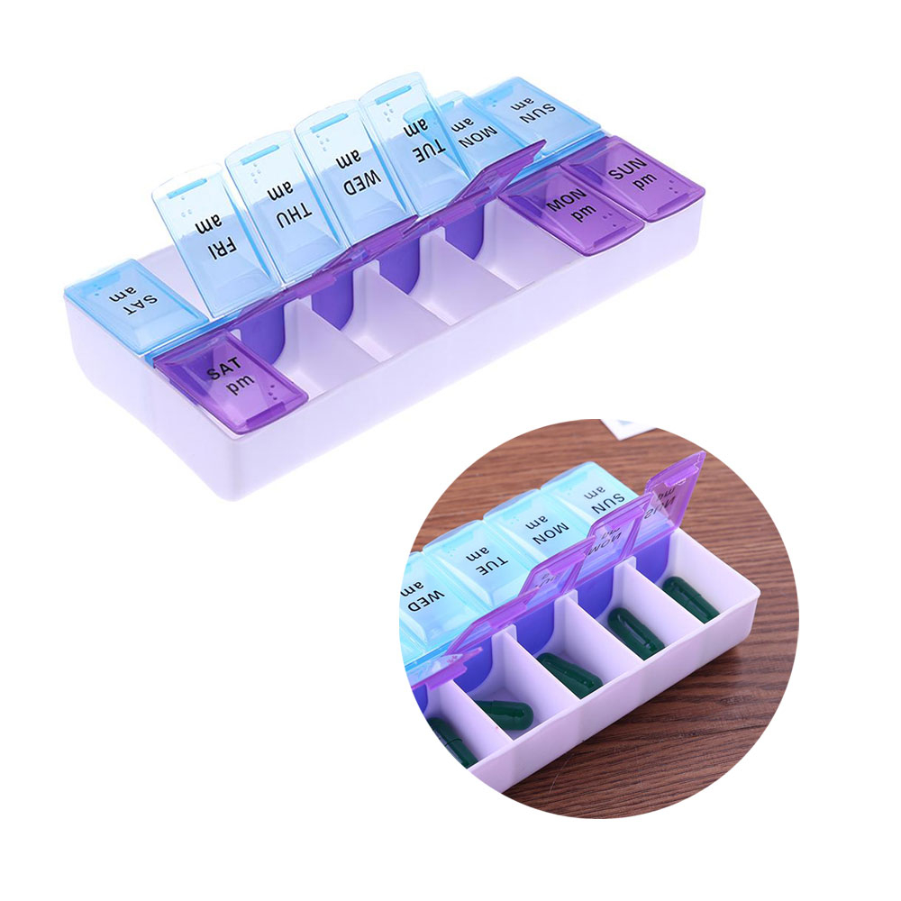 Image of (170x90mm) Medikamenten Dosierer 7 Tage Dosett Tablettenbox Pillendose - Lila / Blau bei Apfelkiste.ch