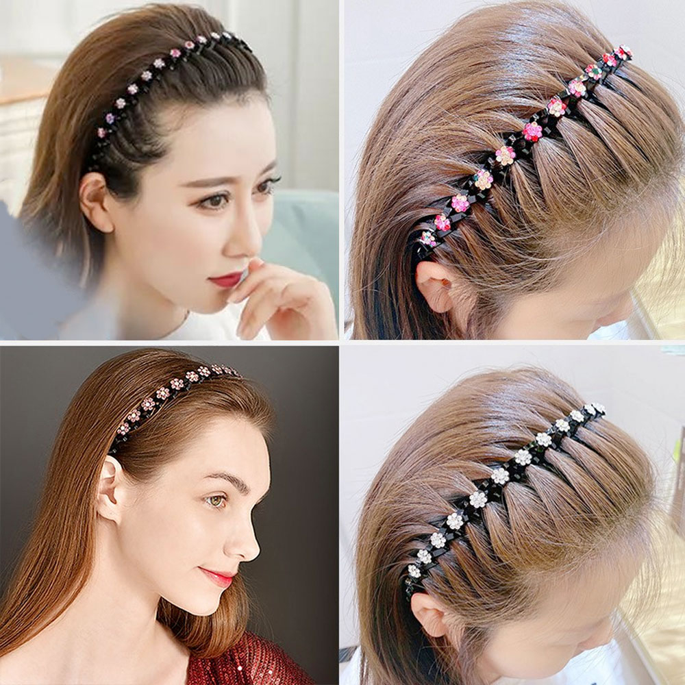 Silbernes Strass-Blumen Stirnband Für Damen – Elastisches Haarband Mit Glitzer