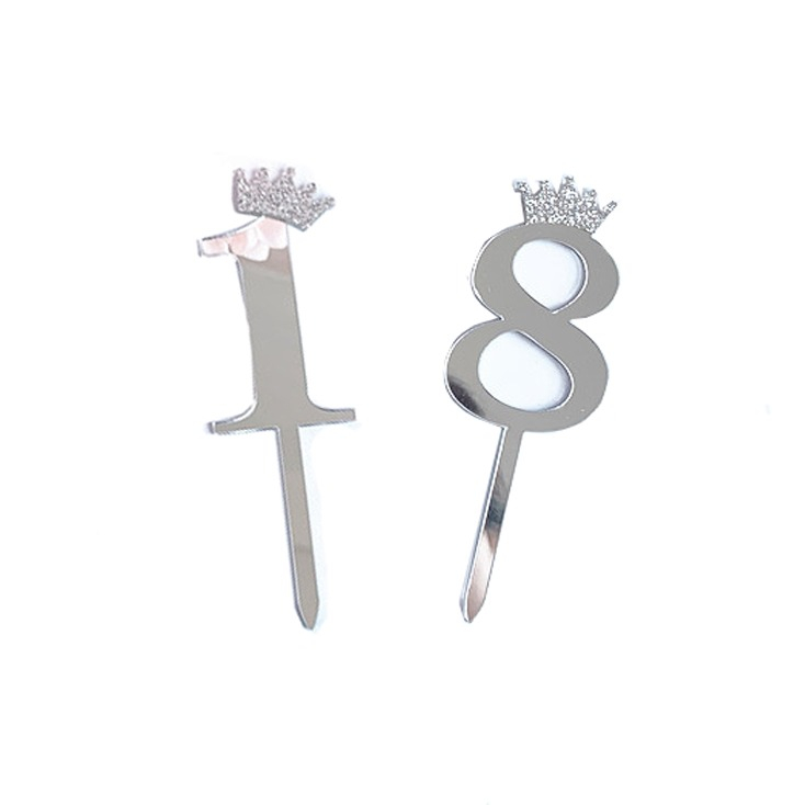 Image of (2-tlg. Set) Kuchenstecker 18. Geburtstag Acryl Tortenstecker Topper Dekoration für Torten / Kuchen - Silber bei Apfelkiste.ch