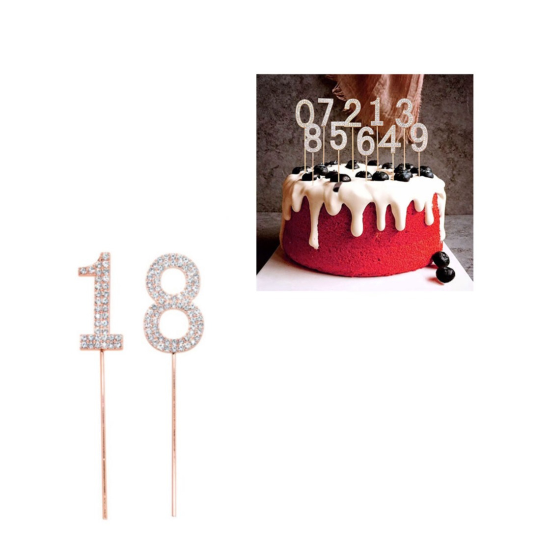Image of (2-tlg. Set) Kuchenstecker 18. Geburtstag Metall Tortenstecker Topper Dekoration für Torten / Kuchen - Roségold bei Apfelkiste.ch