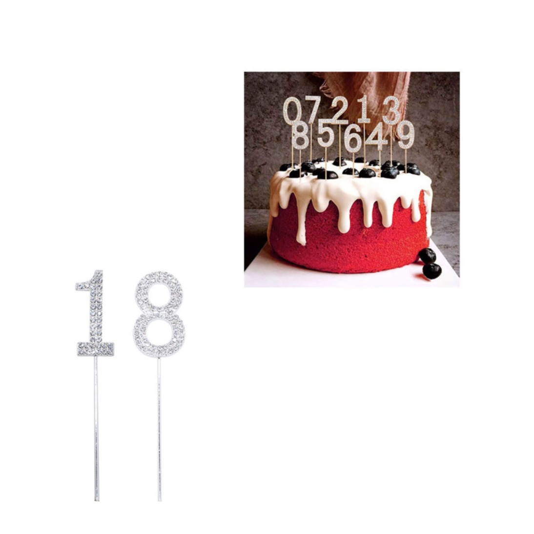 Image of (2-tlg. Set) Kuchenstecker 18. Geburtstag Metall Tortenstecker Topper Dekoration für Torten / Kuchen - Silber bei Apfelkiste.ch