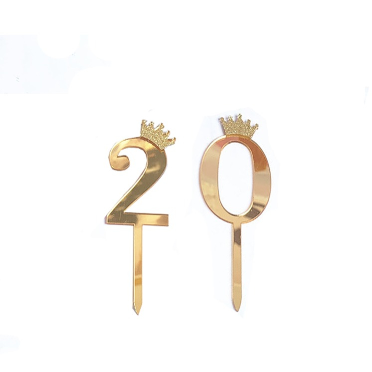 Image of (2-tlg. Set) Kuchenstecker 20. Geburtstag Acryl Tortenstecker Topper Dekoration für Torten / Kuchen - Gold bei Apfelkiste.ch