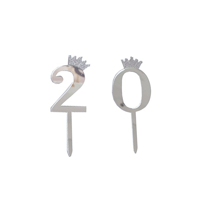 Image of (2-tlg. Set) Kuchenstecker 20. Geburtstag Acryl Tortenstecker Topper Dekoration für Torten / Kuchen - Silber bei Apfelkiste.ch